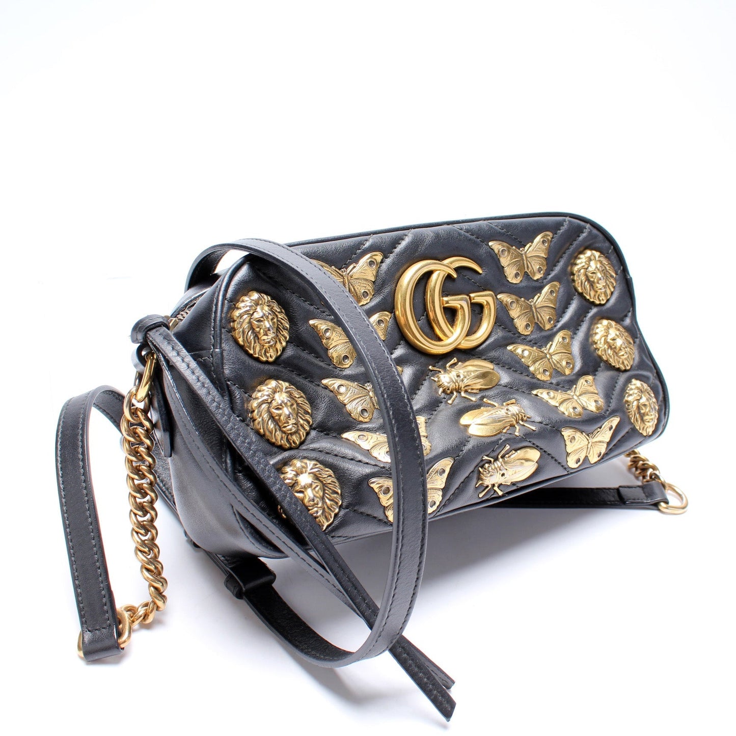 Gucci 447632 Marmont Small Leather Camera Animal Studs Bag