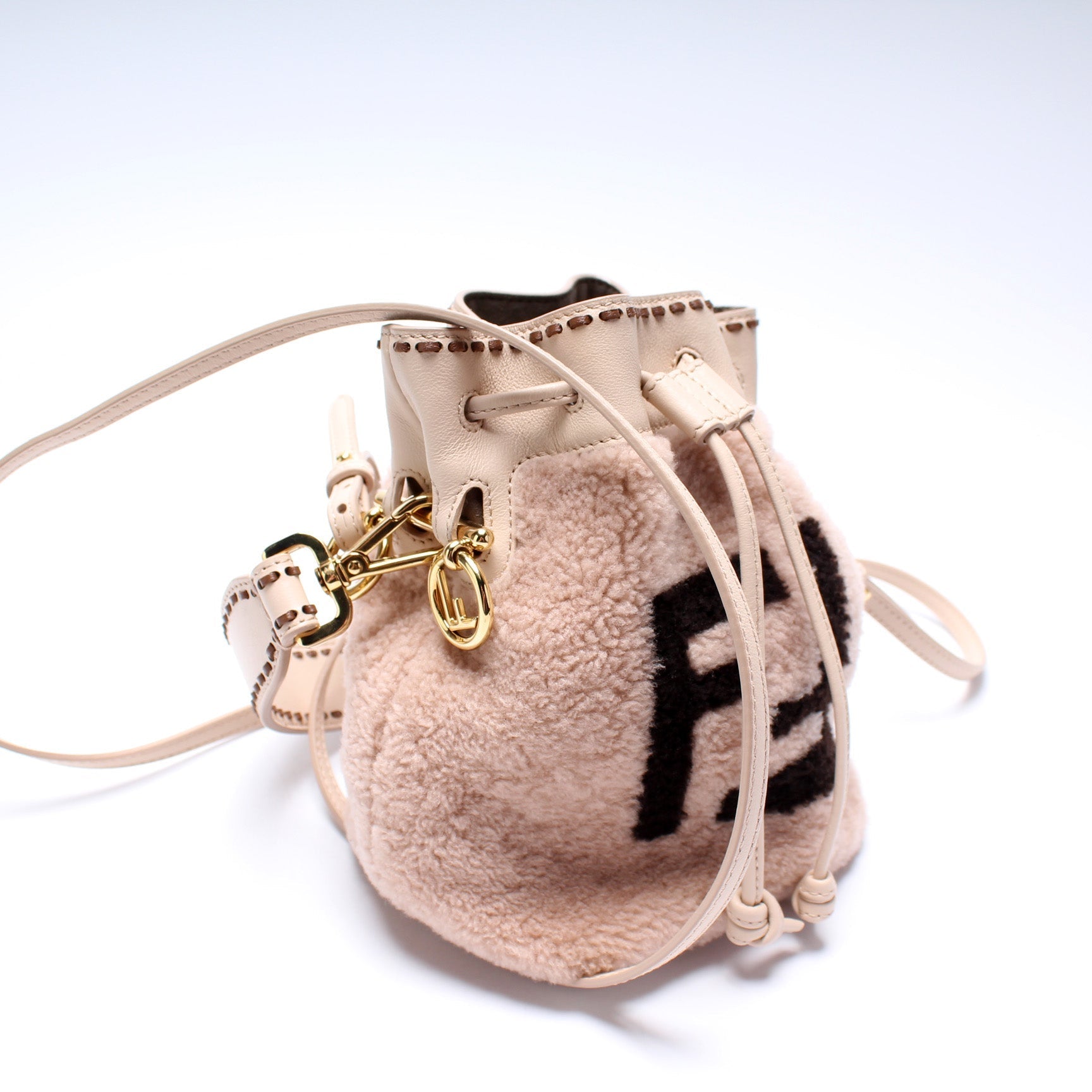 Fendi 8BS010 Mini Mon Tresor Bucket FF Shearling Bag