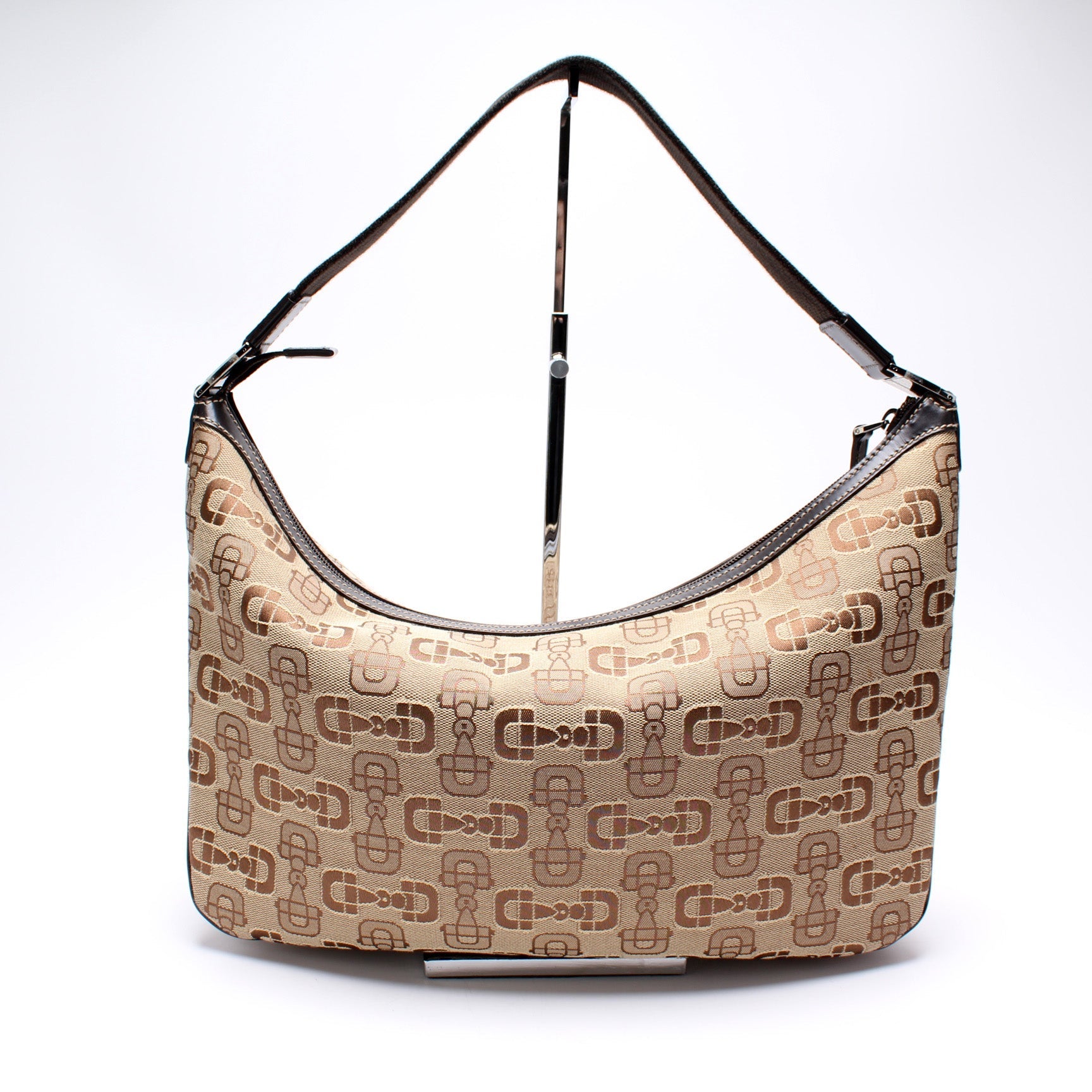 Gucci 211523 Horsebit Canvas Hobo Bag