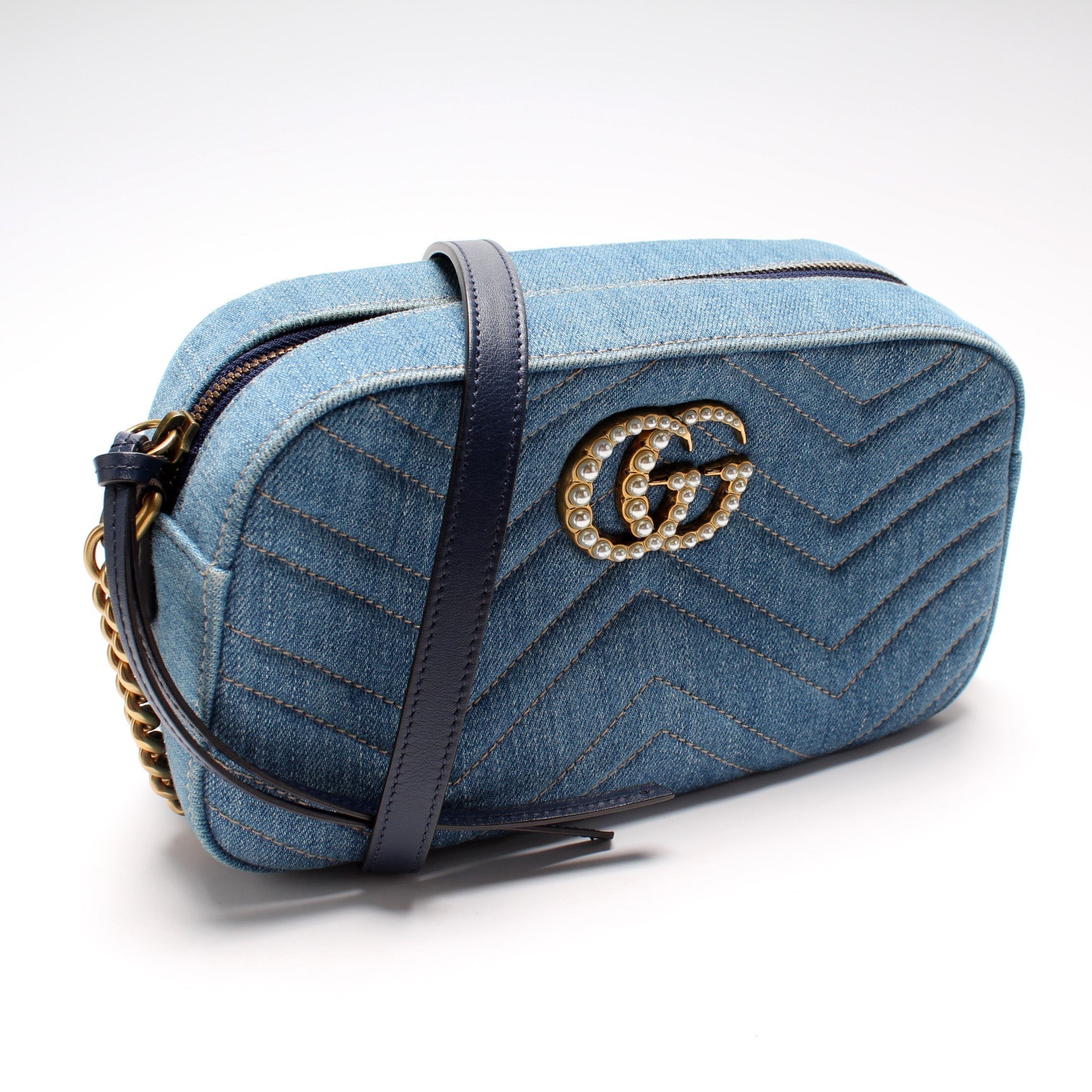 Gucci 447632 Marmont Small Denim Camera Bag