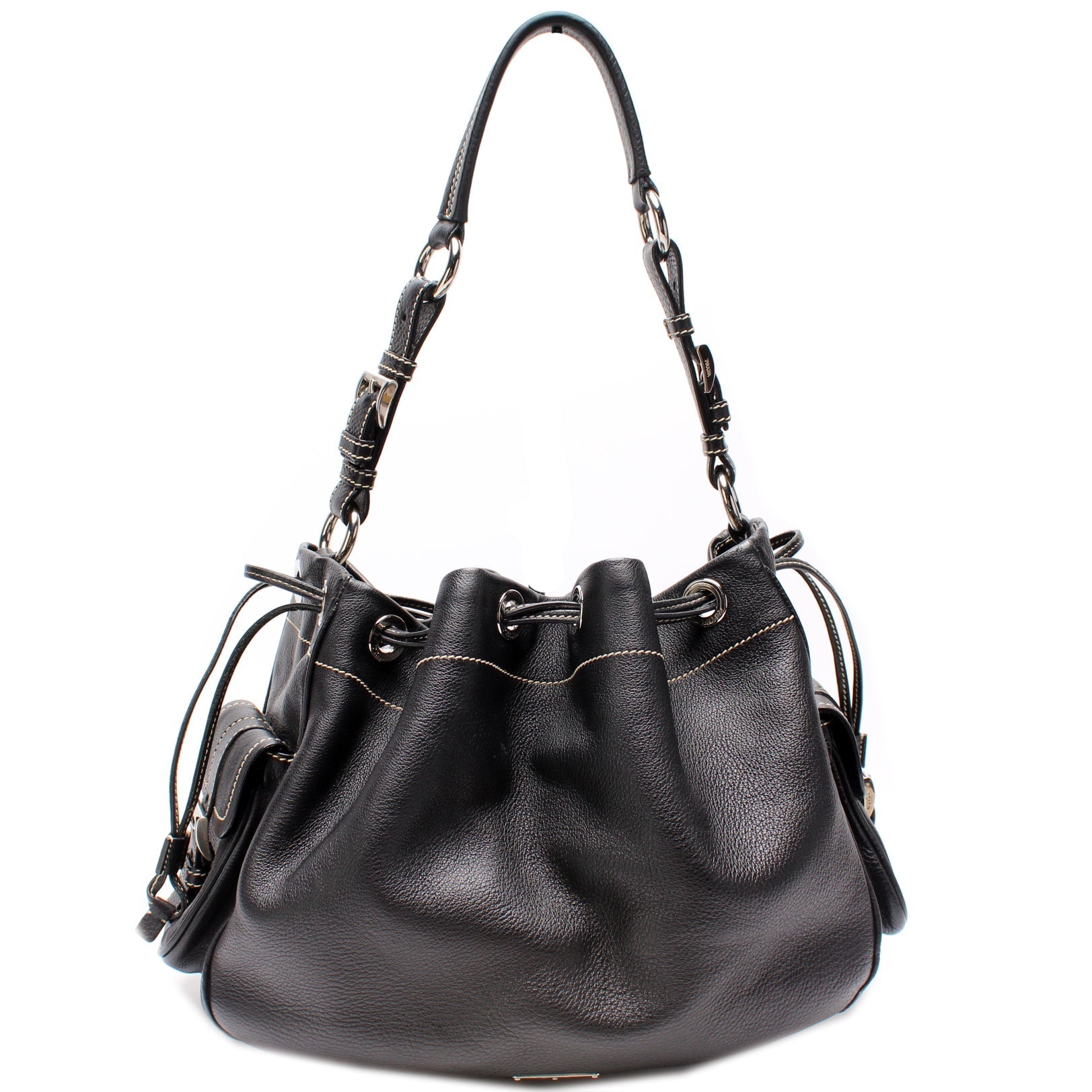 Prada Vitello Daino Drawstring Pocket Hobo Bag