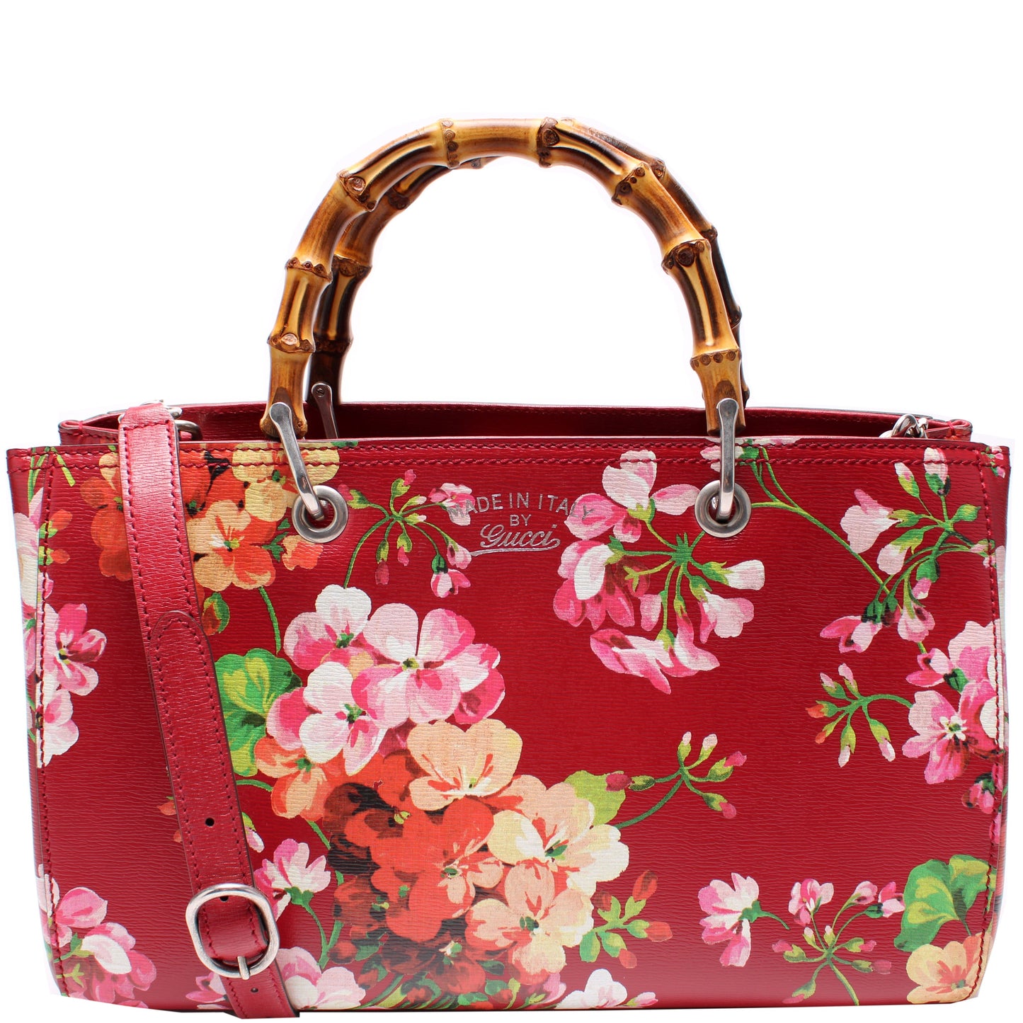 Gucci 323660 Blooms Leather Medium Bamboo Shopper Tote Bag
