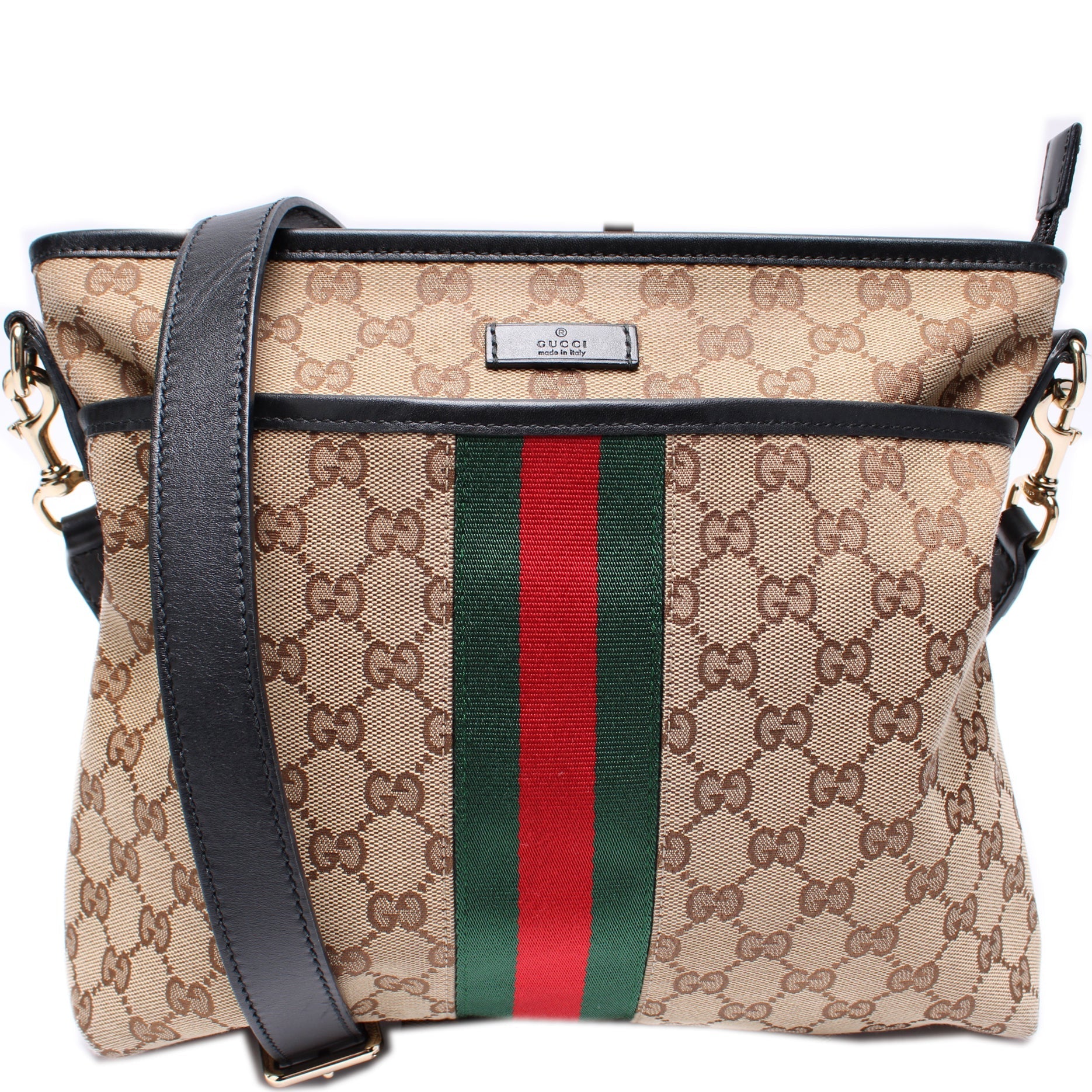Gucci 388926 GG Canvas Web Flat Messenger Bag
