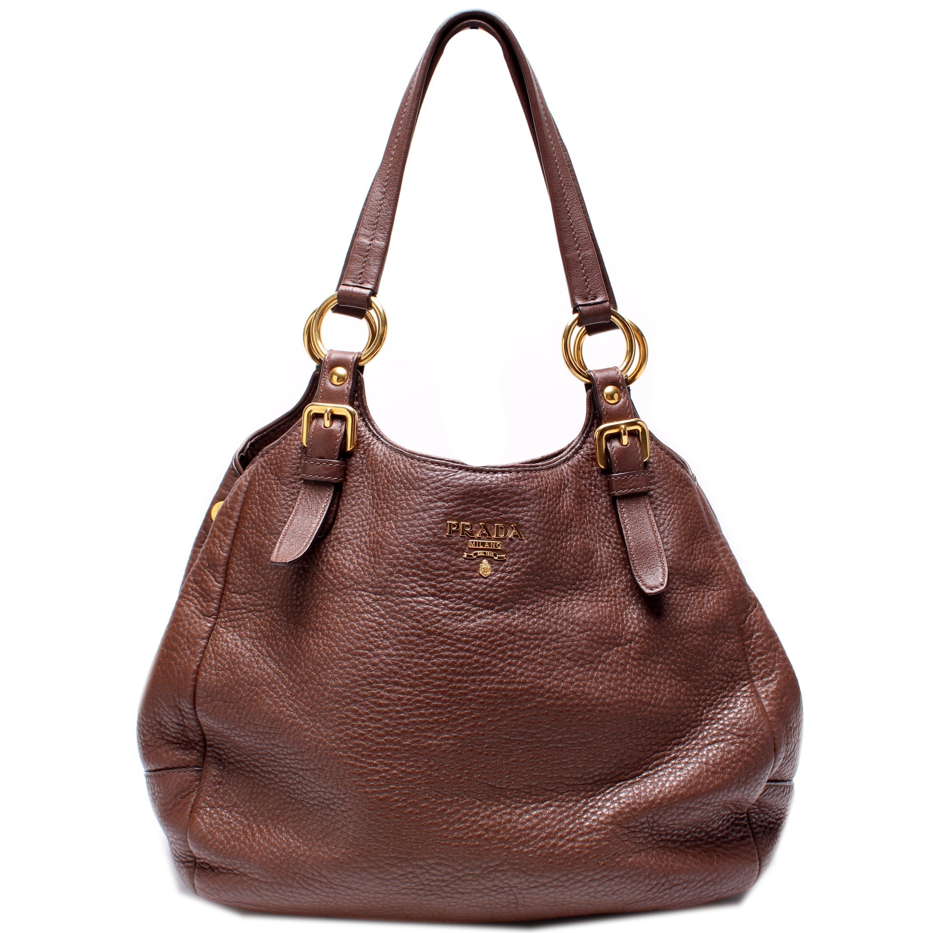 Prada Vitello Daino Buckle Strap Medium Shoulder Bag