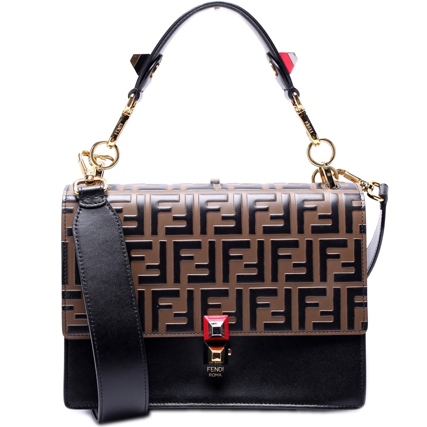 Fendi 8BT283 Kan I FF Leather Shoulder Bag
