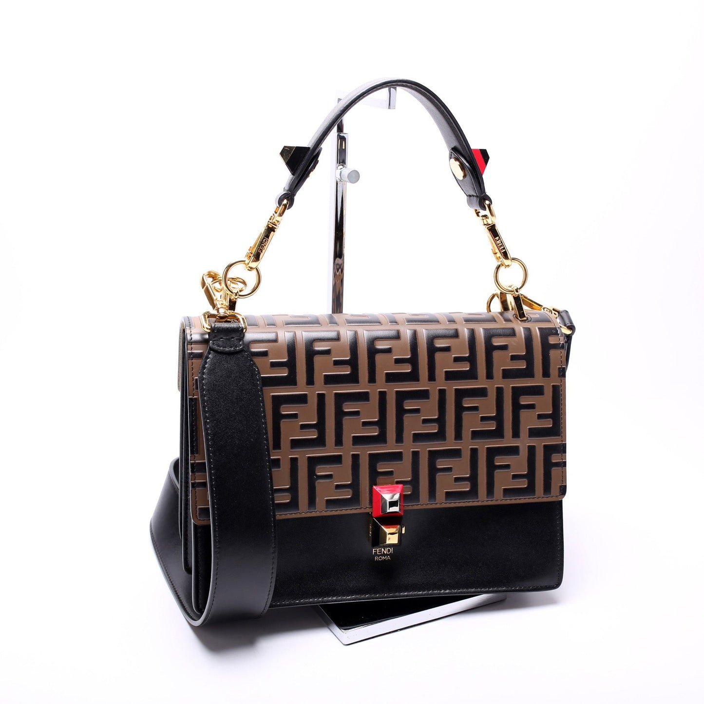 Fendi 8BT283 Kan I FF Leather Shoulder Bag