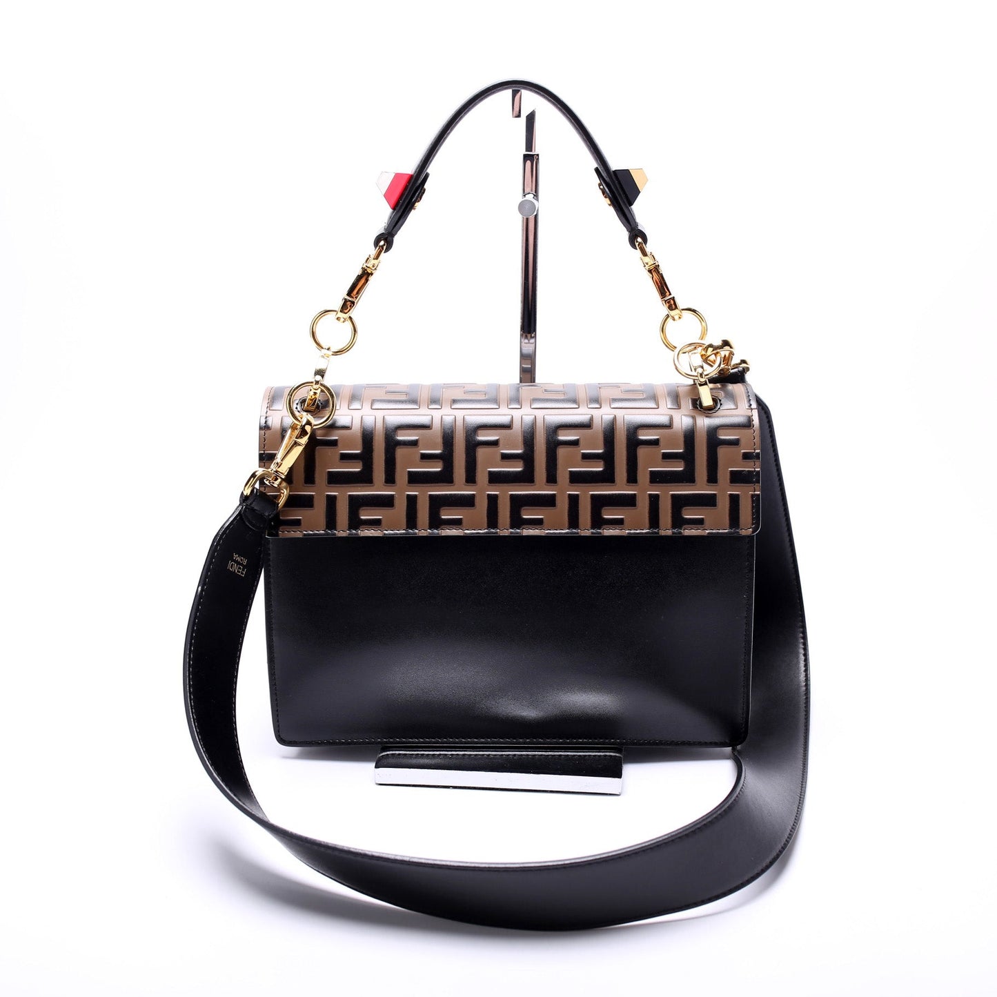 Fendi 8BT283 Kan I FF Leather Shoulder Bag