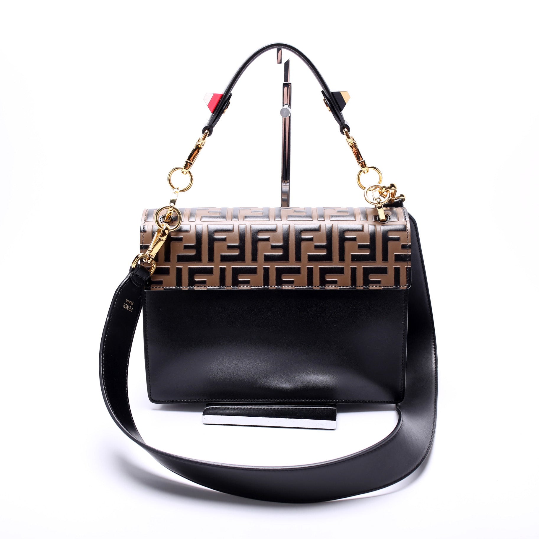 Fendi 8BT283 Kan I FF Leather Shoulder Bag