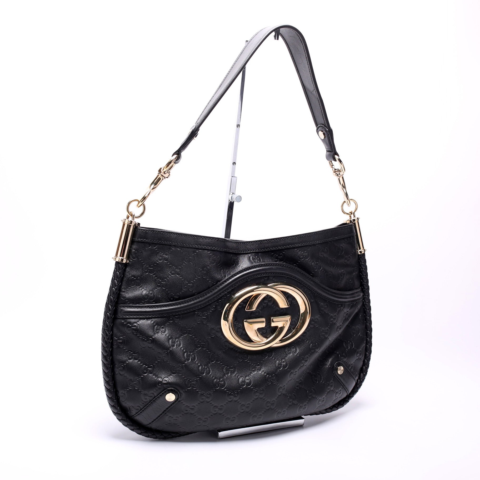 Gucci 167734 GG Leather Britt Medium Shoulder Bag
