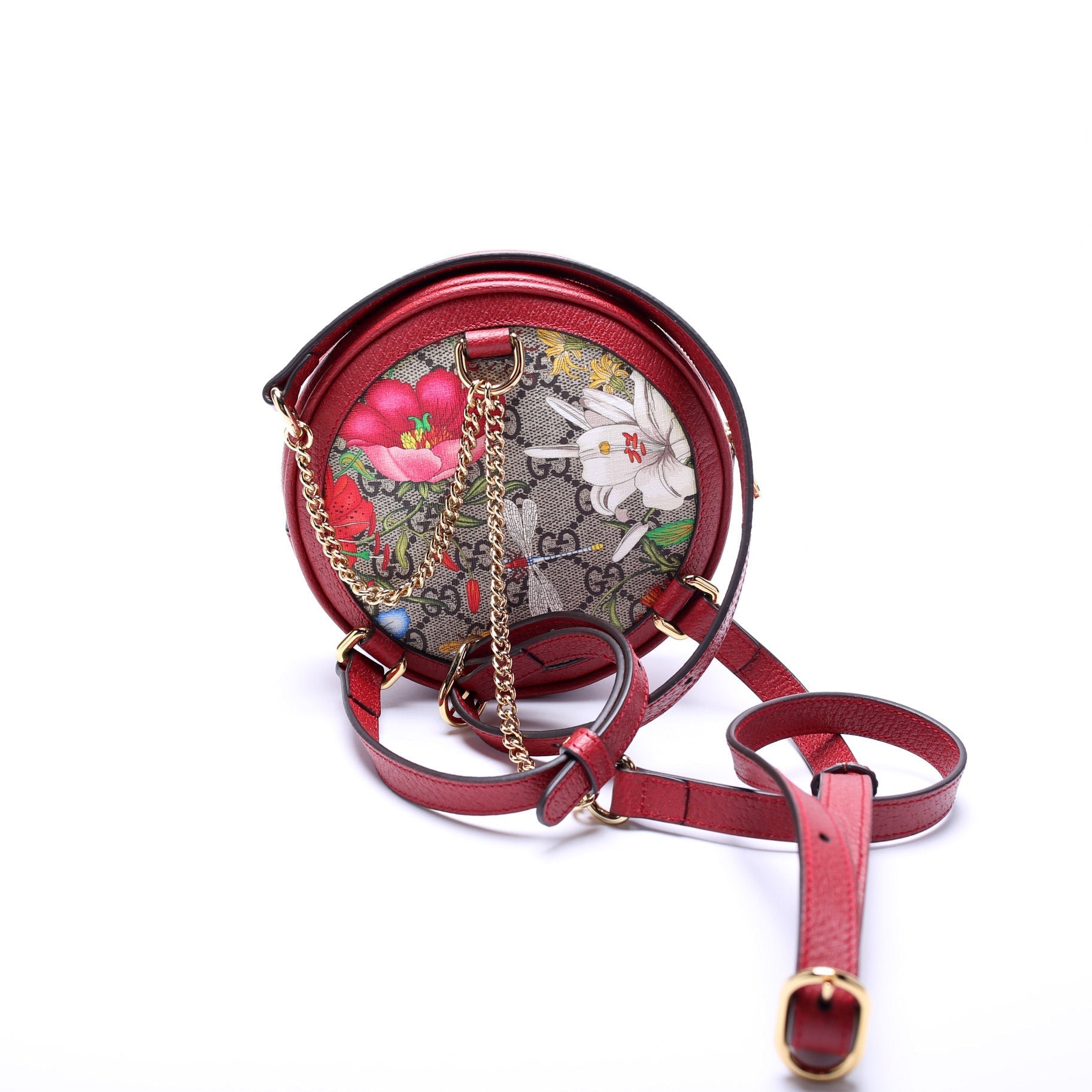 Gucci 598661 Ophidia Web Mini Flora Round Backpack Bag