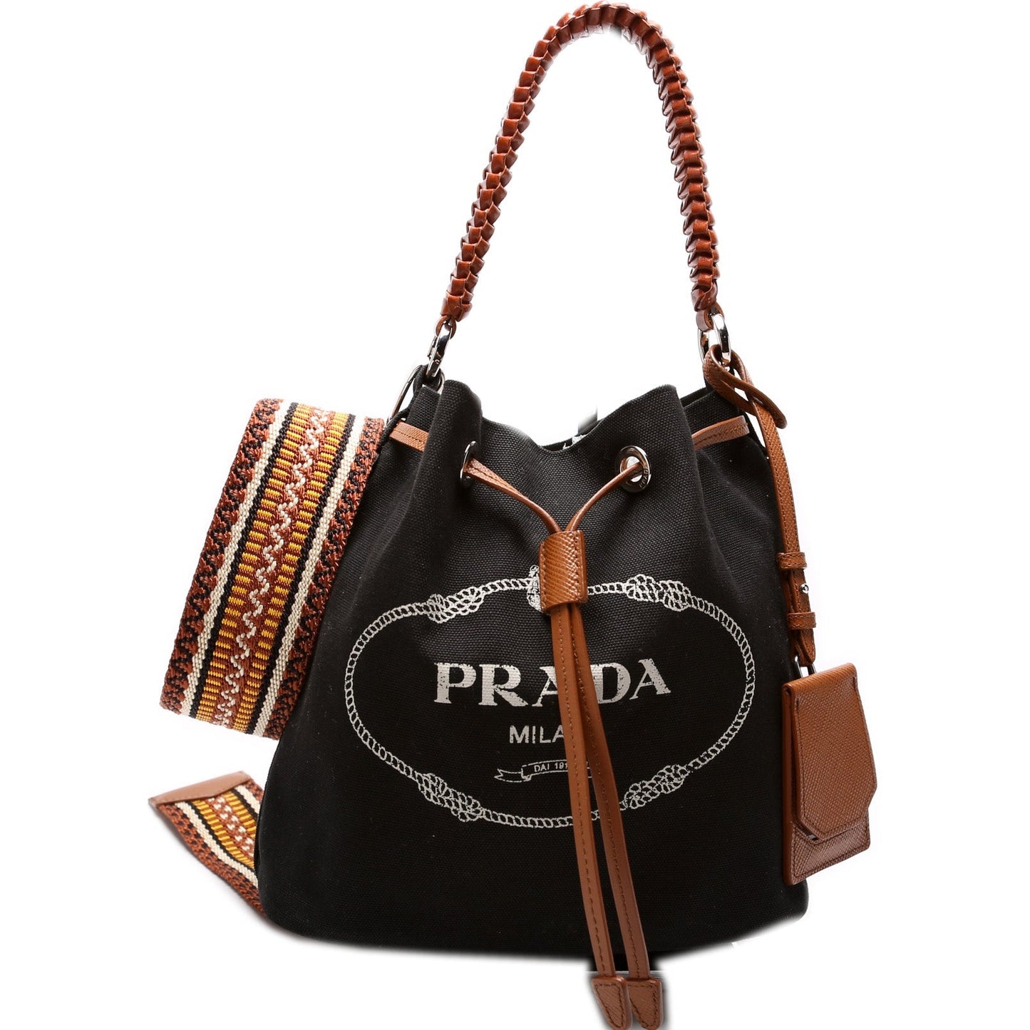 Prada Logo Canvas Drawstring Bag