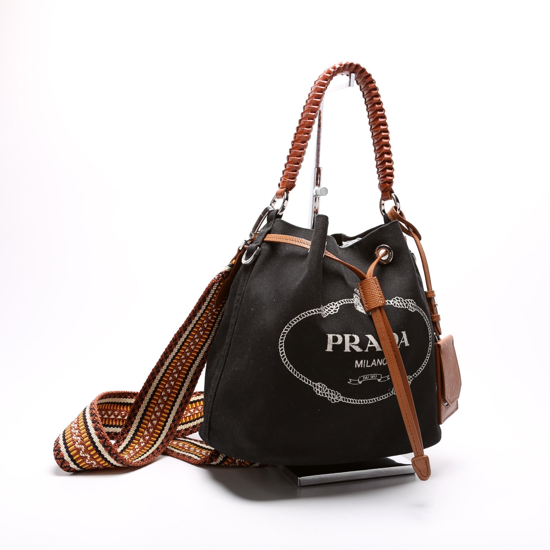Prada Logo Canvas Drawstring Bag