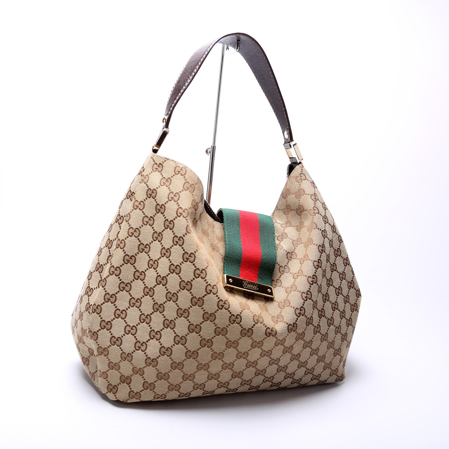 Gucci 211933 GG Canvas Web Hobo Bag