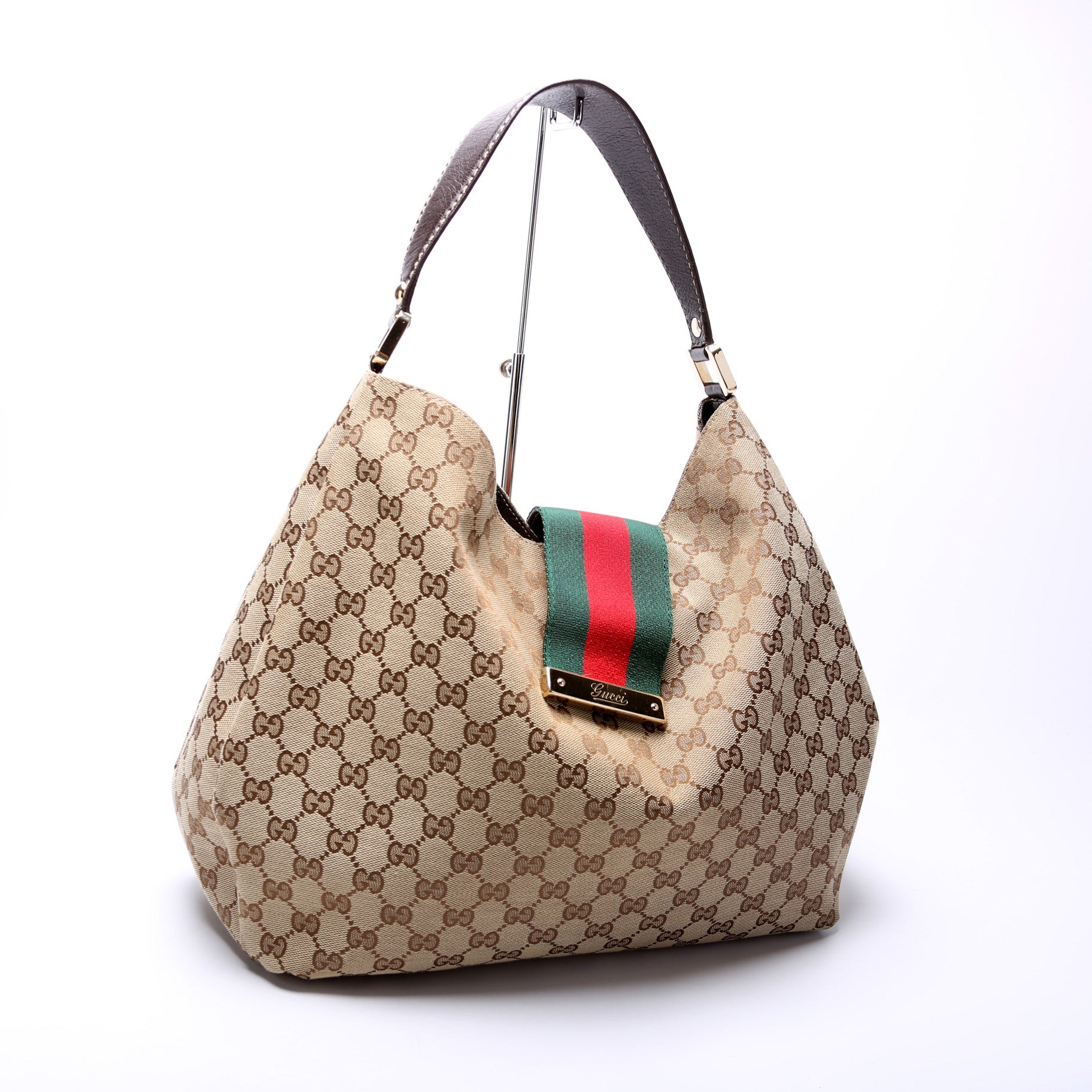 Gucci 211933 GG Canvas Web Hobo Bag