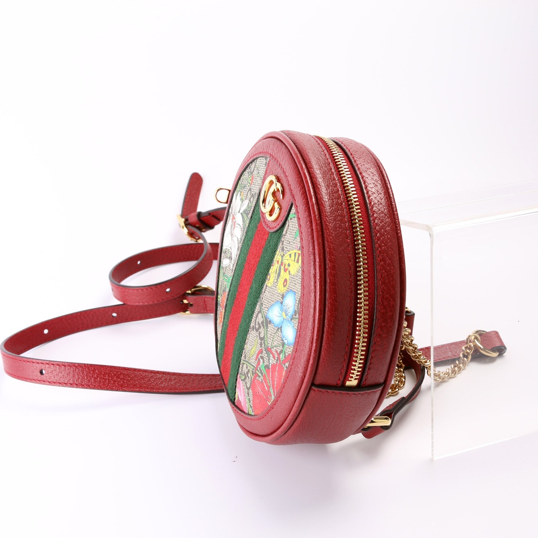 Gucci 598661 Ophidia Web Mini Flora Round Backpack Bag