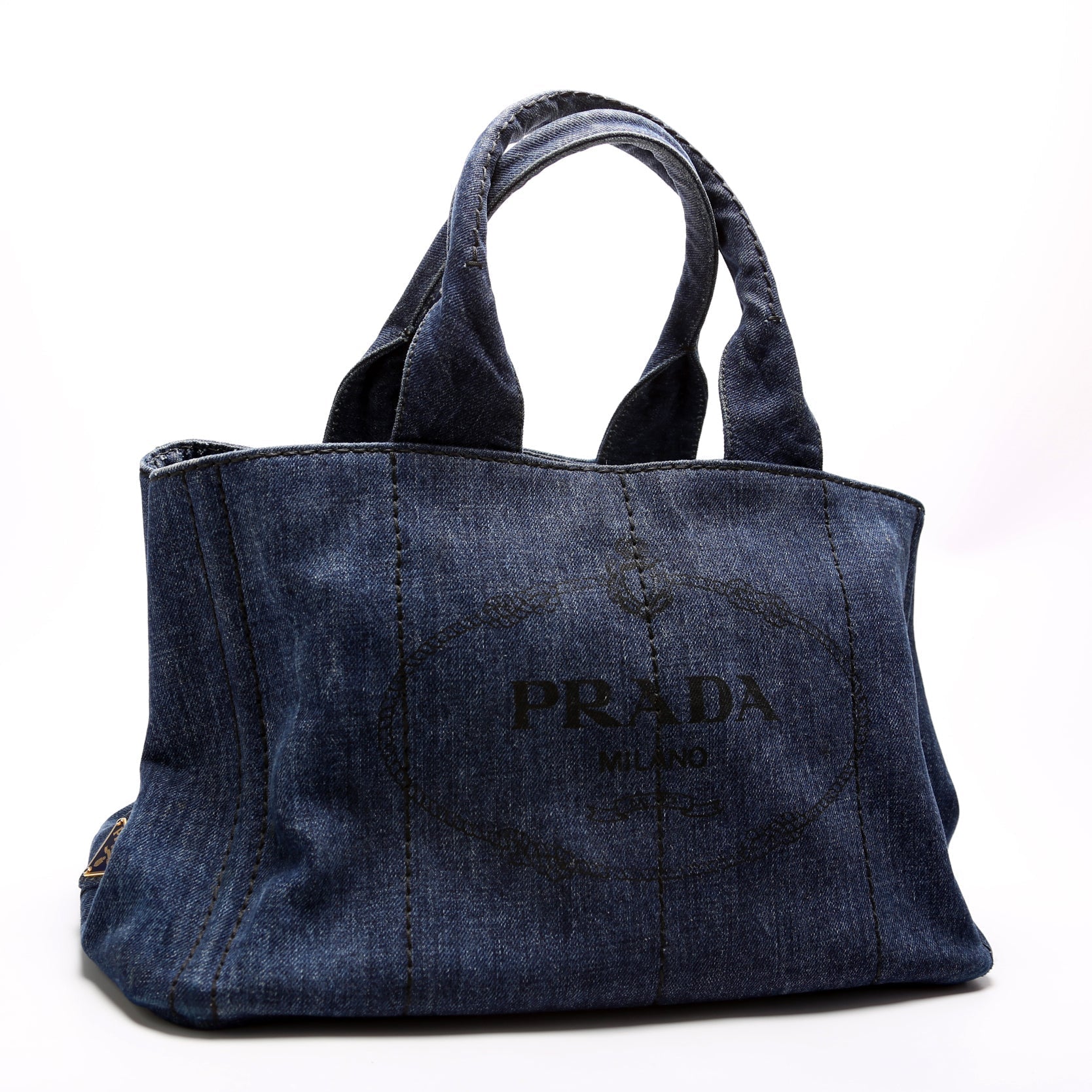 Prada Canapa Denim Canvas Large Tote Bag