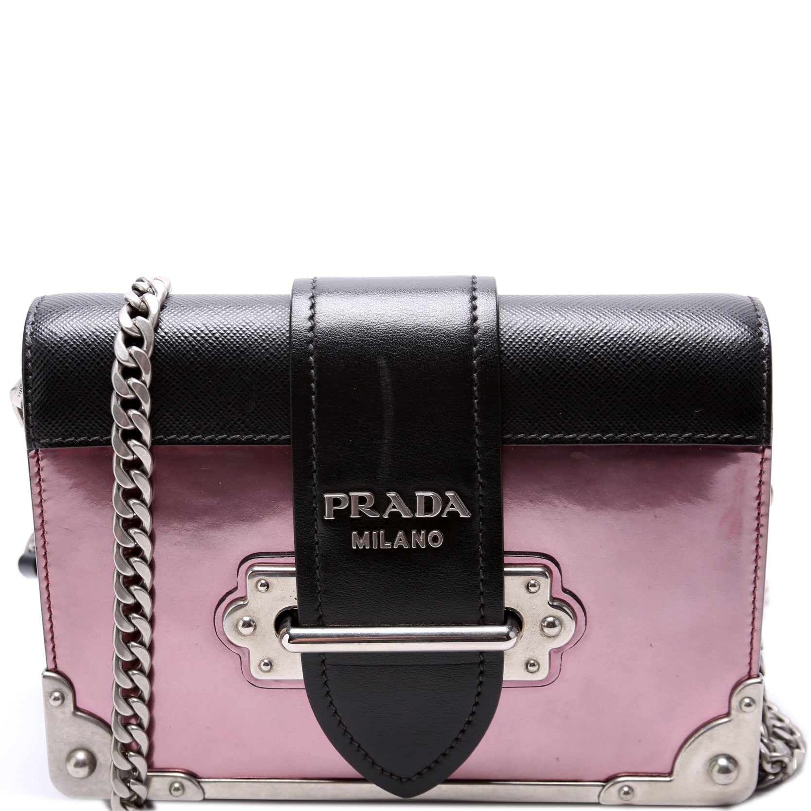 Prada Saffiano/Metallic Vitello Cahier Chain Crossbody Bag