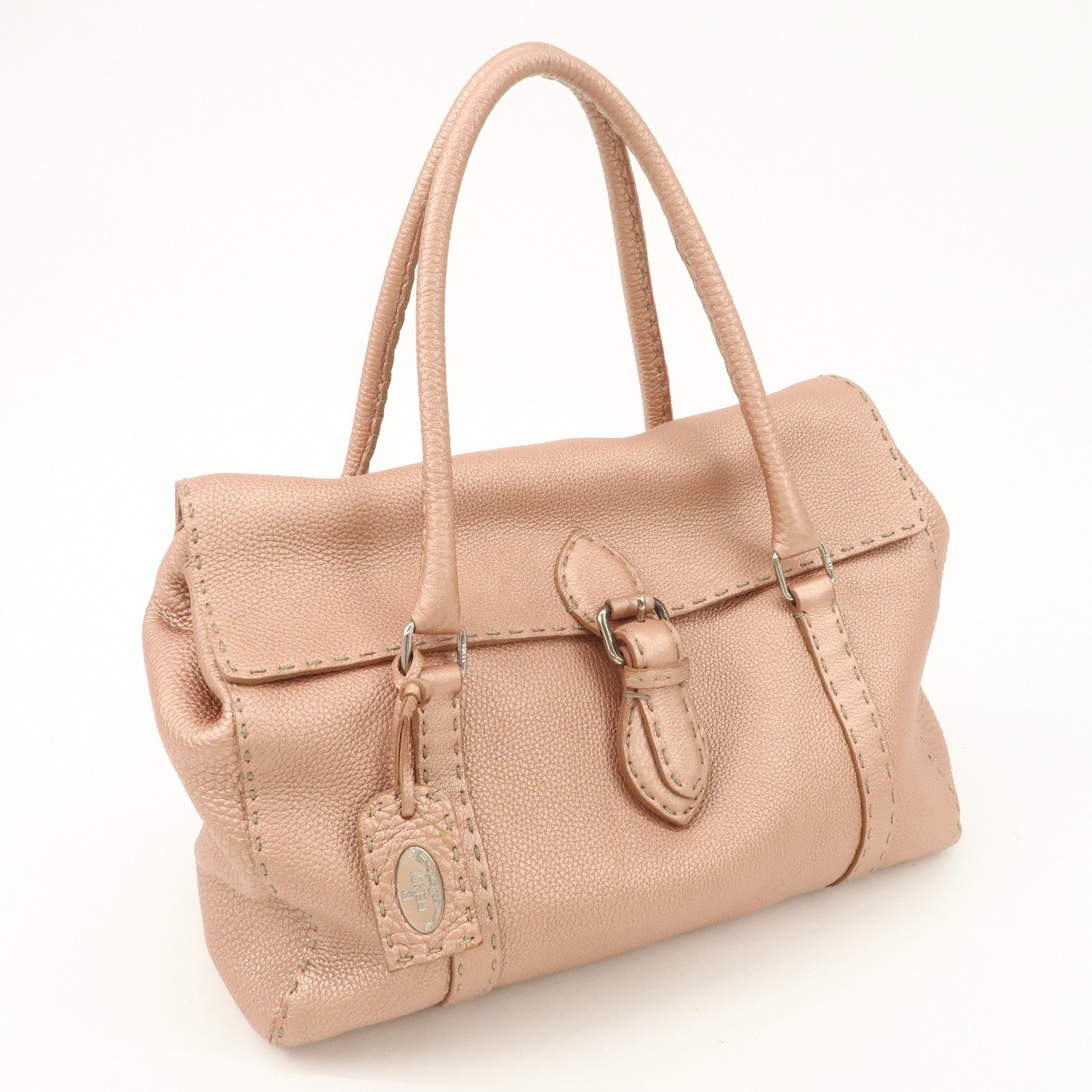 FENDI Selleria Leather Mini Linda Hand Bag Pink Silver Hardware 8BR458