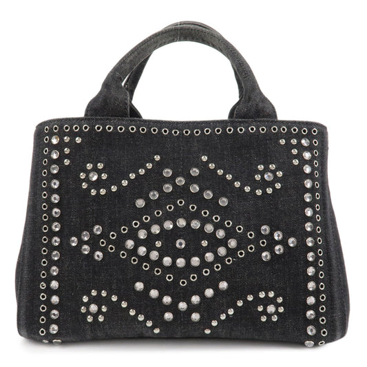 PRADA Canapa Mini Canvas Studs 2Way Shoulder Bag Hand Bag Black B2439G