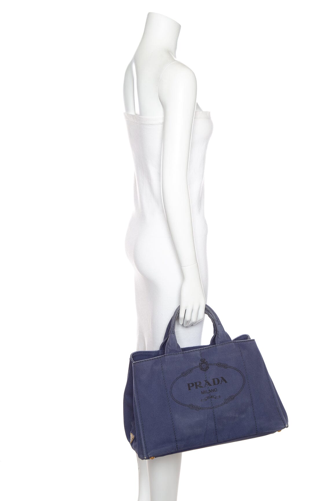 Prada Blue Canvas Canapa Tote