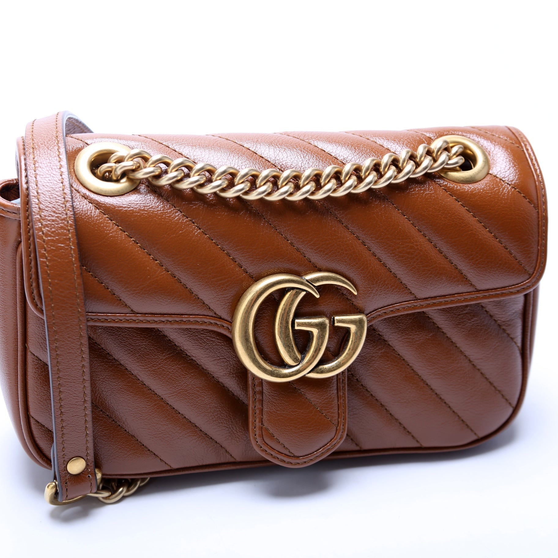 Gucci 446744 Marmont Diagonal Leather Shoulder Mini Flap Bag