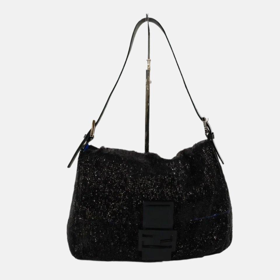 Fendi Mamma Baguette Black Beaded Shoulder Bag