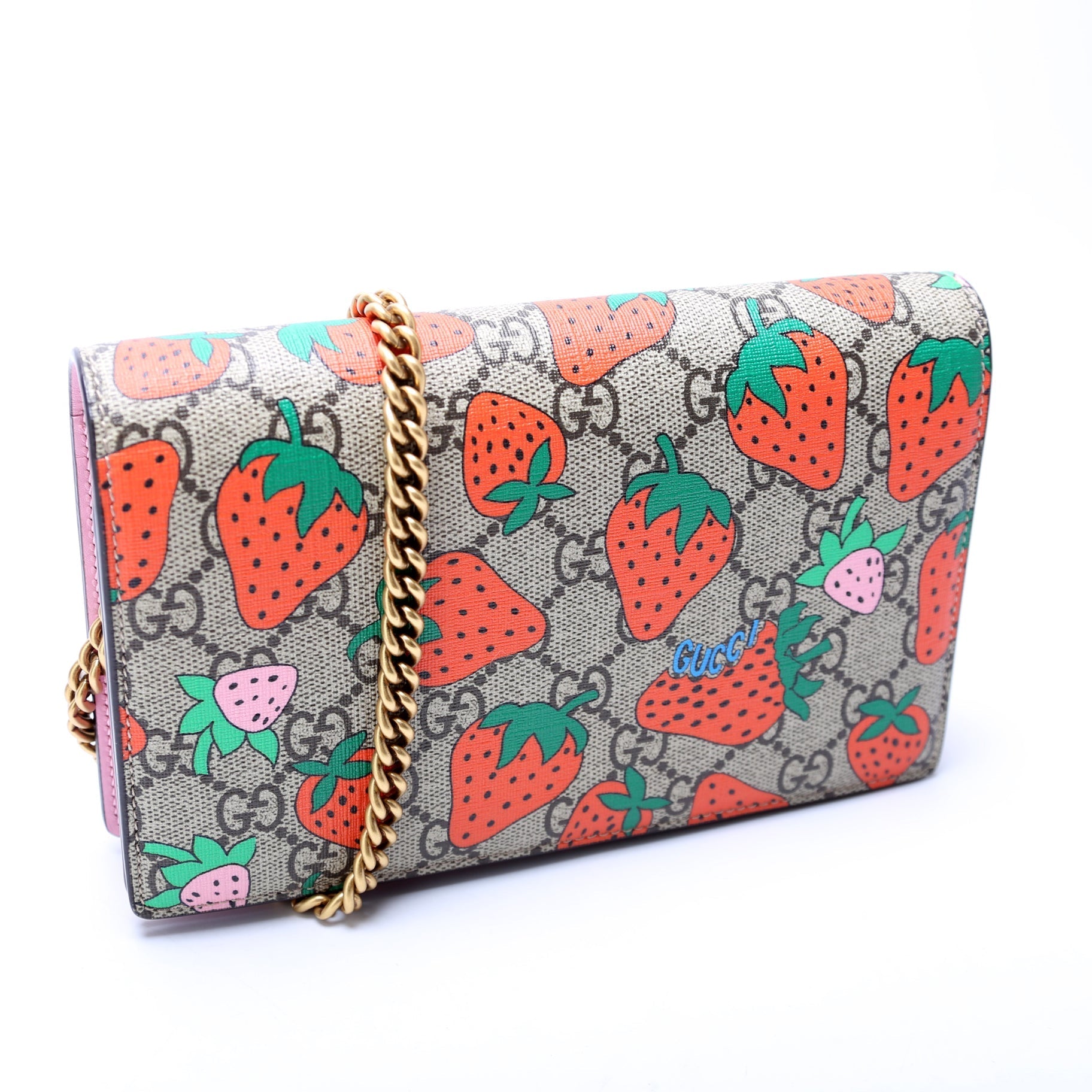 Gucci 573848 GG Stawberry Chain Wallet Bag