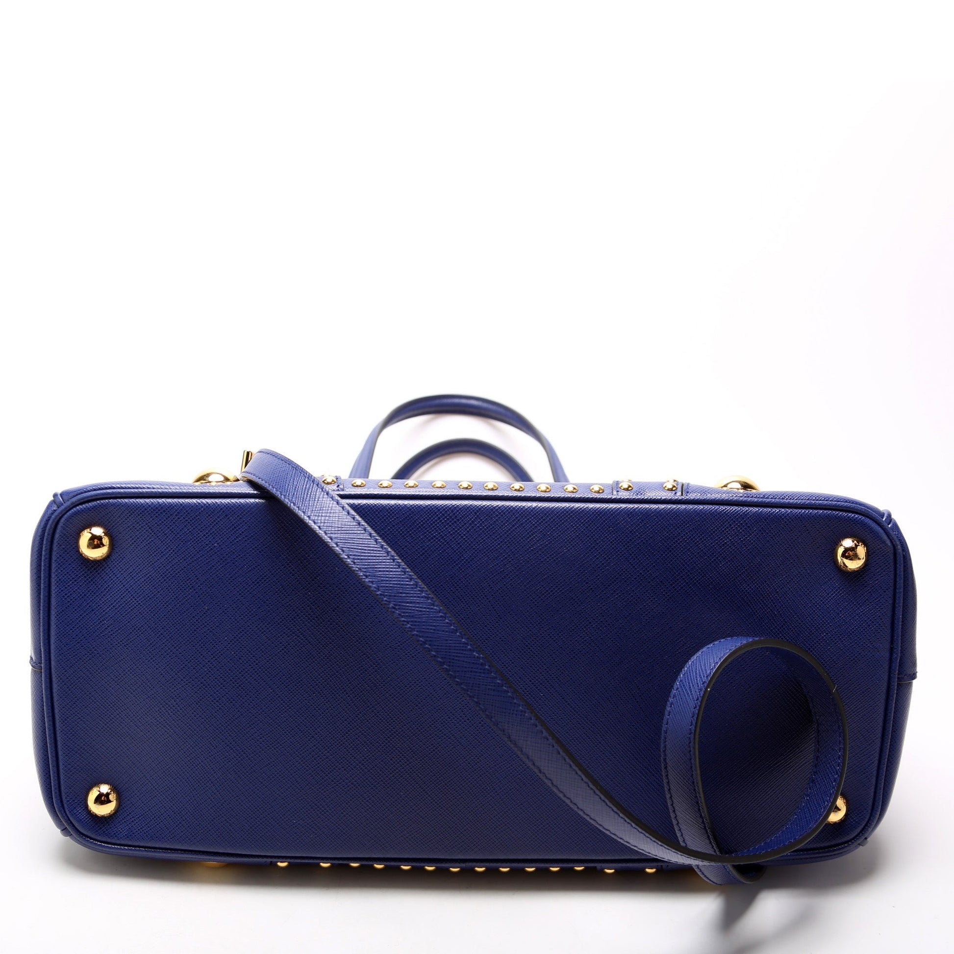 Prada Saffiano Turnlock Studded Double Zip Medium Bag