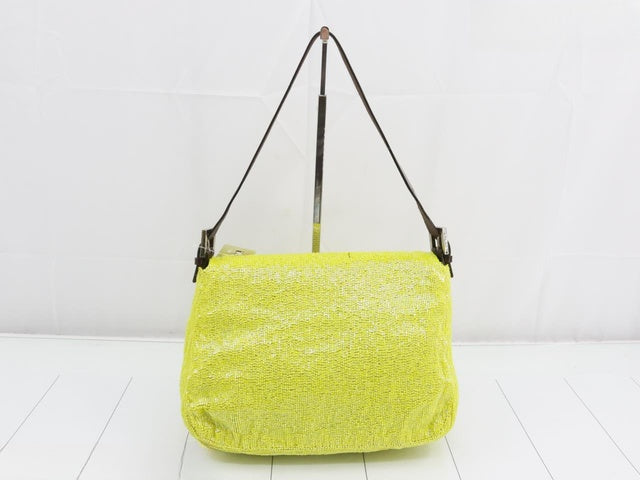 Fendi Mamma Baguette Lemon Yellow Beaded Shoulder Bag
