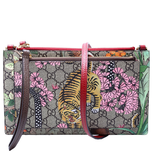 Gucci 454111 GG Supreme Tian/Bengal Double Zip Shoulder Bag