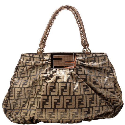Fendi Mia Tote Metallic Zucca Canvas Large Bag