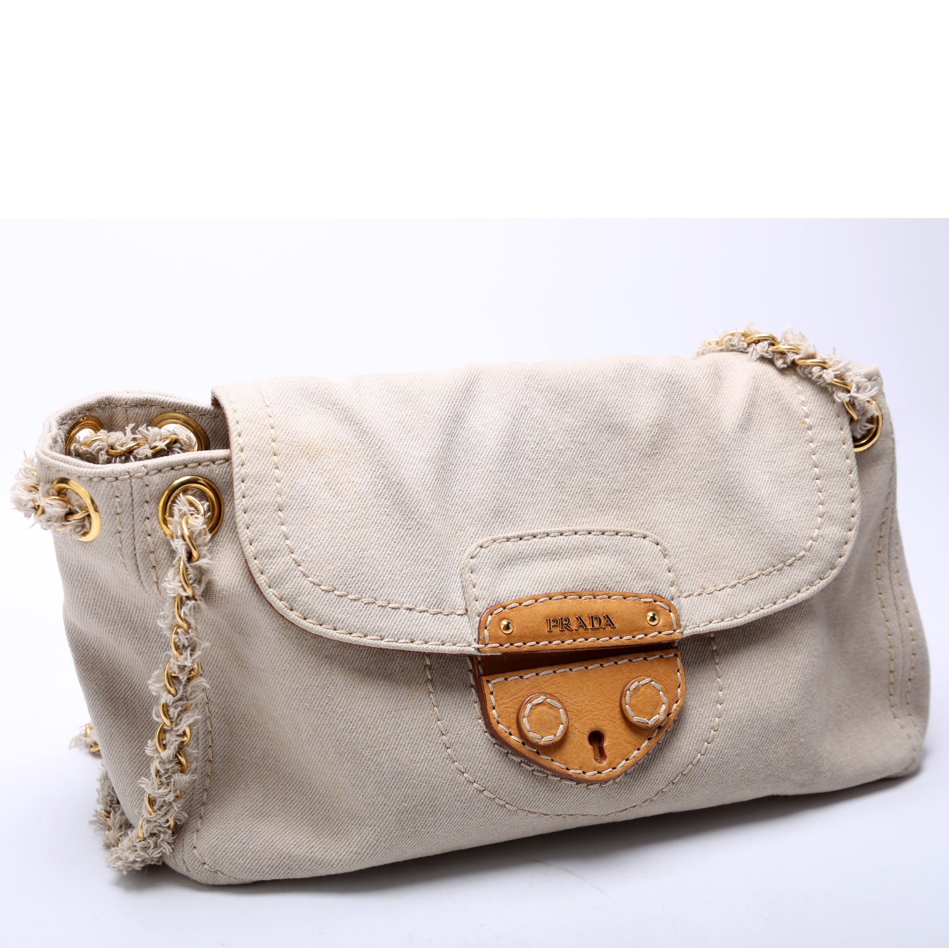 Prada Denim Chain Flap Militare Shoulder Bag