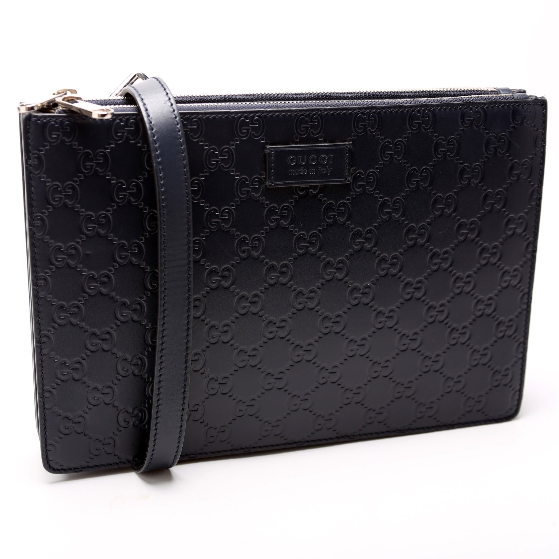 Gucci 450953 GG Leather Double Zip Messenger Bag