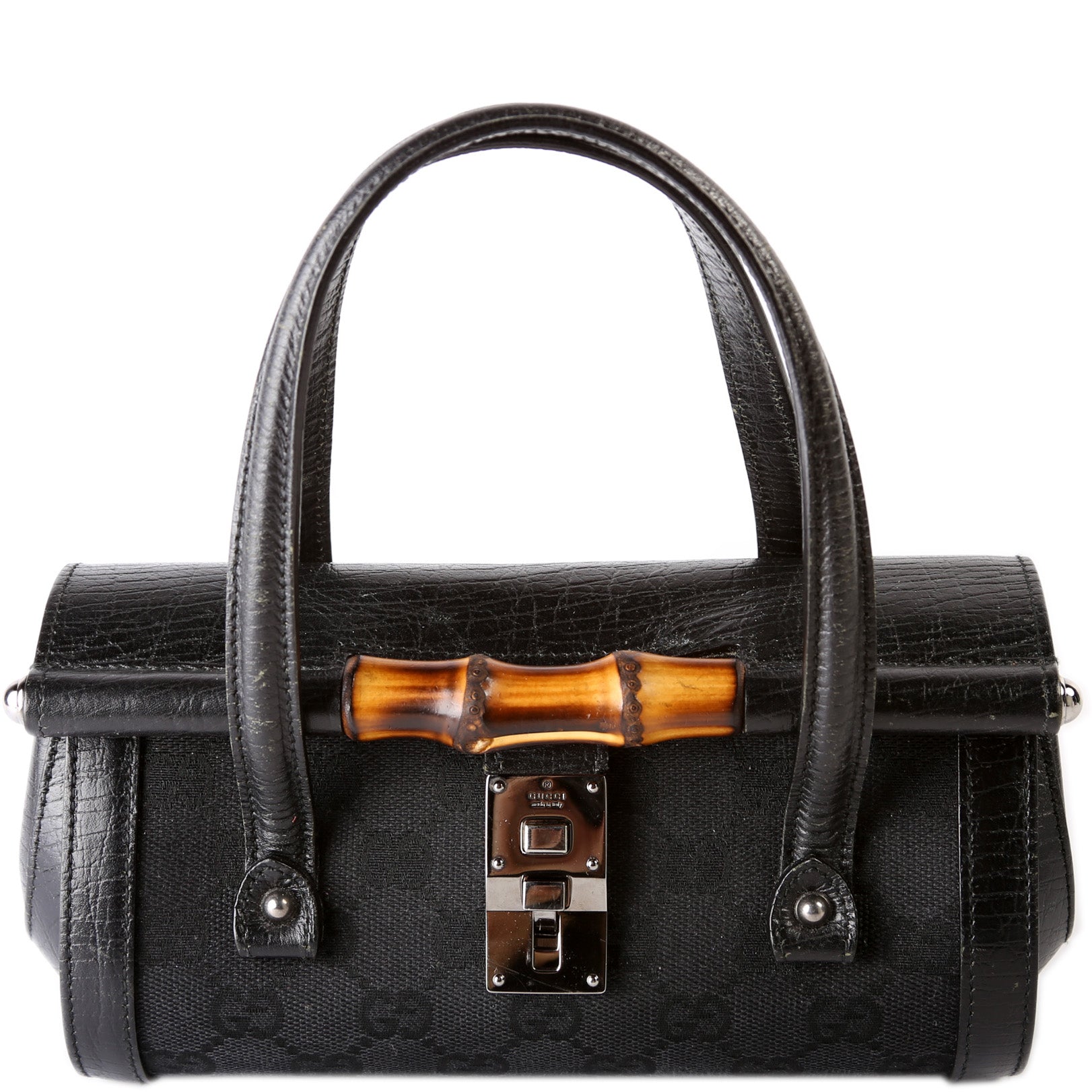 Gucci 114991 GG Canvas Bamboo Bullet Bag