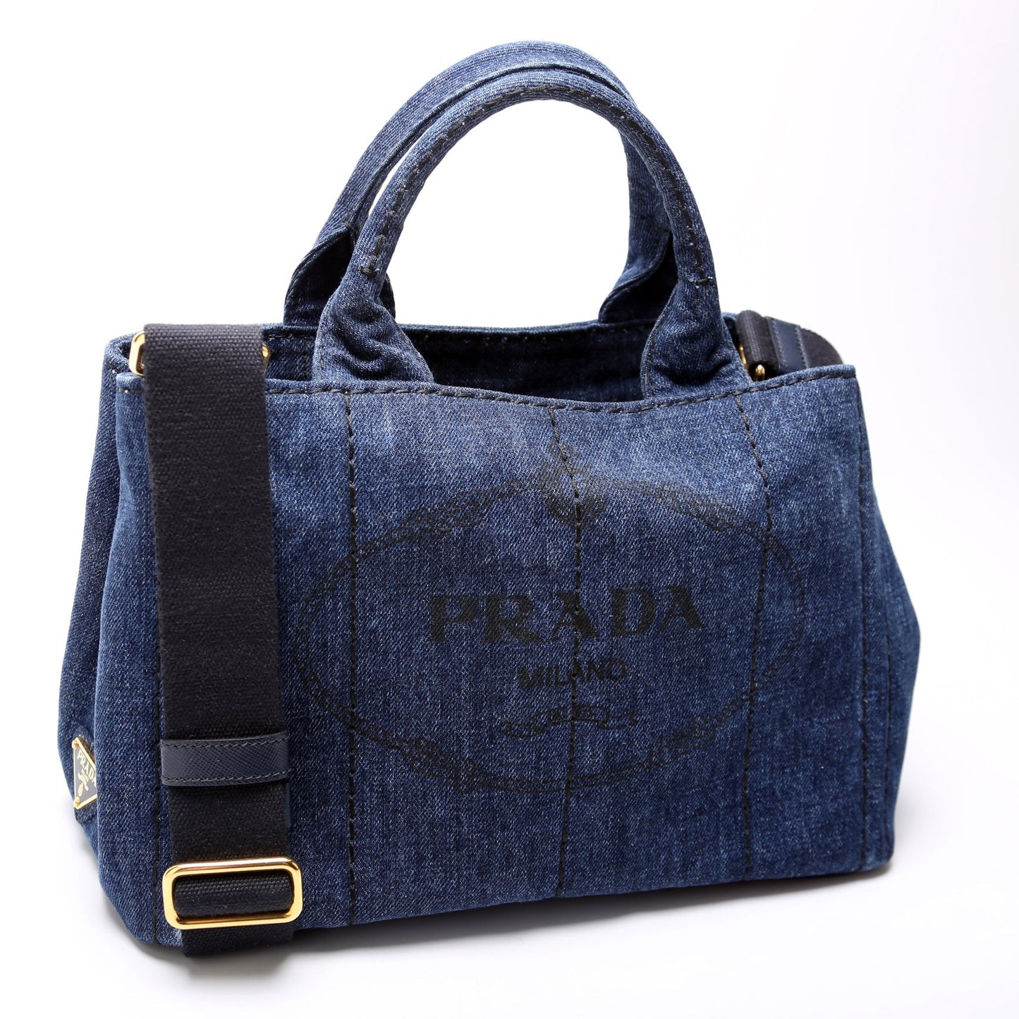 Prada Canapa Denim Canvas Tote Bag