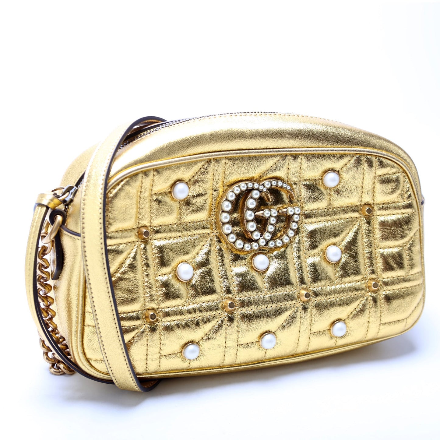 Gucci 447632 Marmont Small Leather/Pearl Camera Bag