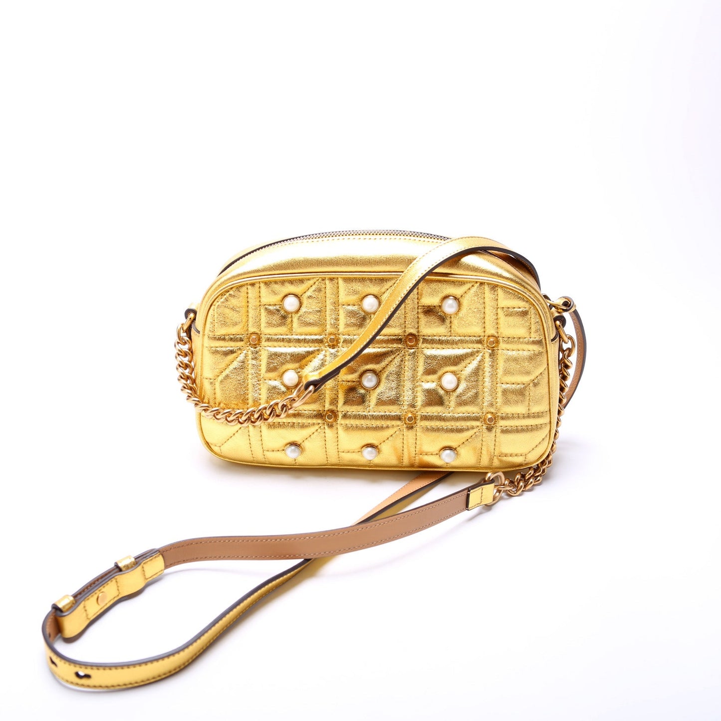 Gucci 447632 Marmont Small Leather/Pearl Camera Bag