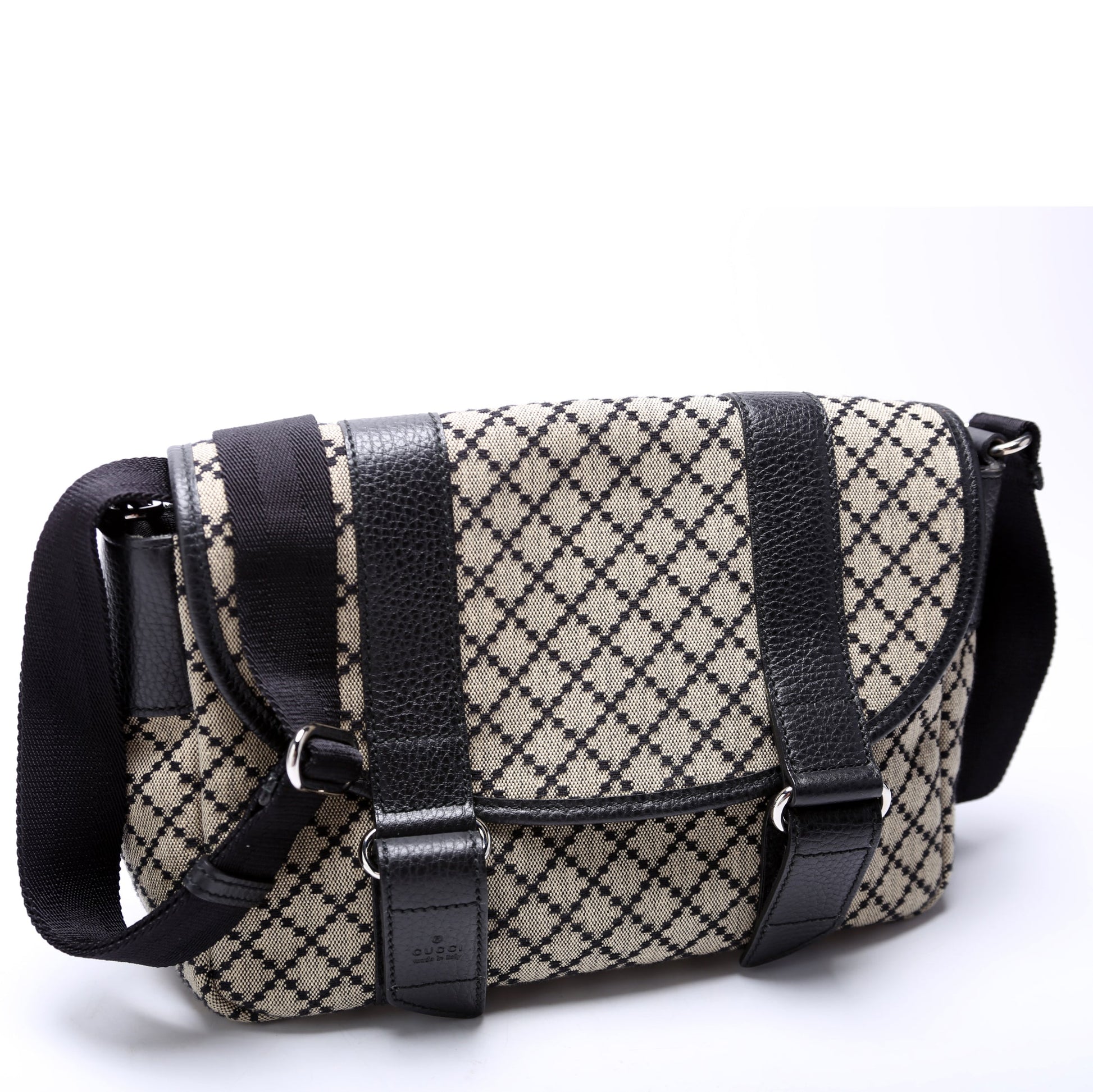 Gucci 374429 Diamante Canvas Double Buckle Flap Small Messenger Bag