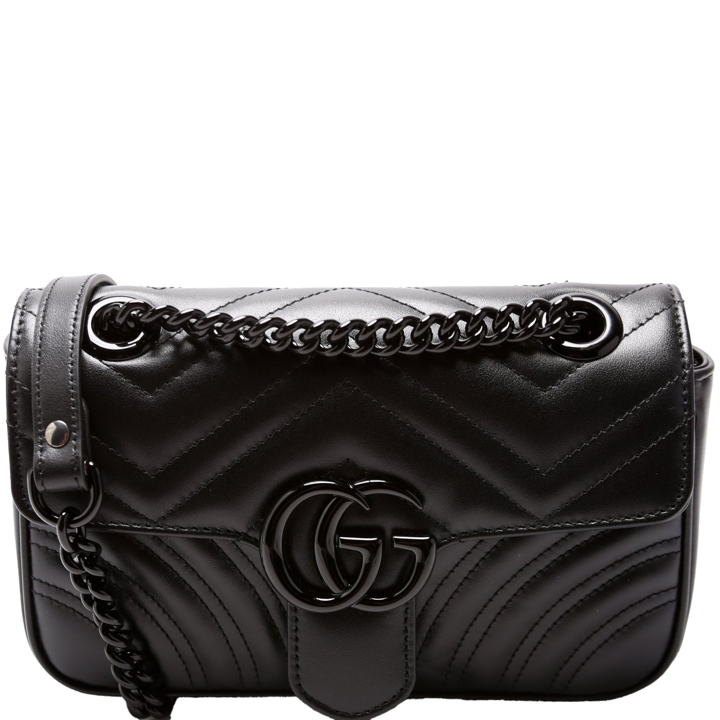 Gucci 446744 Marmont Monochrome Leather Shoulder Mini Flap Bag
