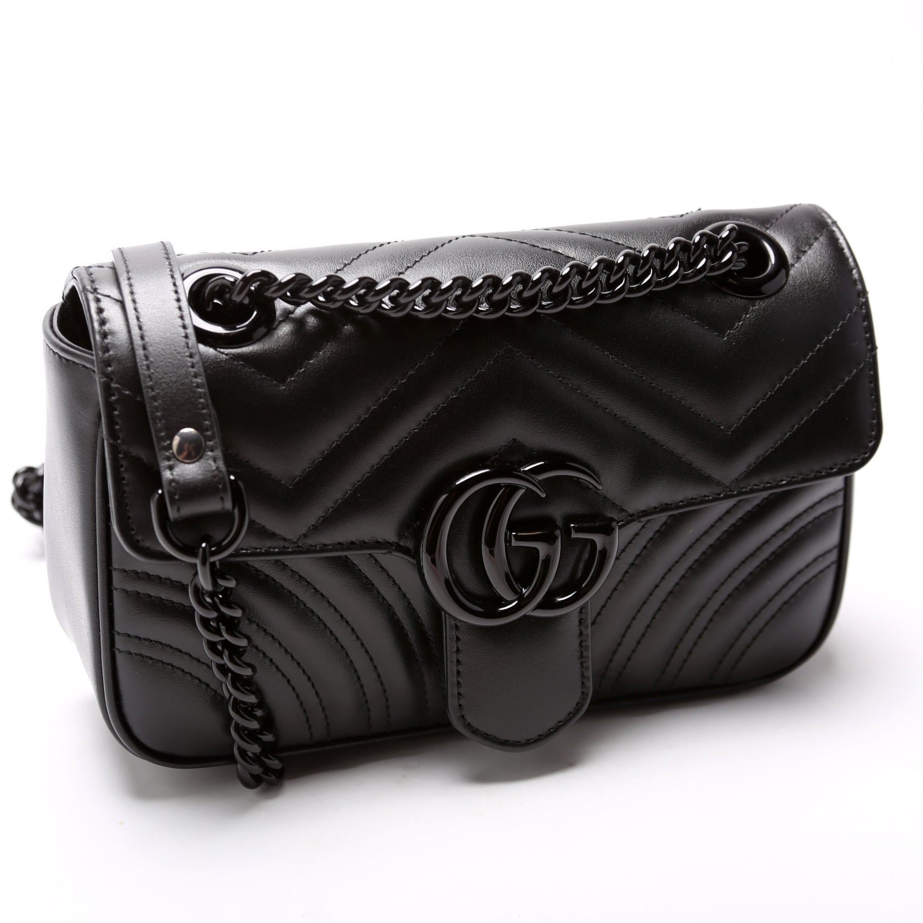 Gucci 446744 Marmont Monochrome Leather Shoulder Mini Flap Bag
