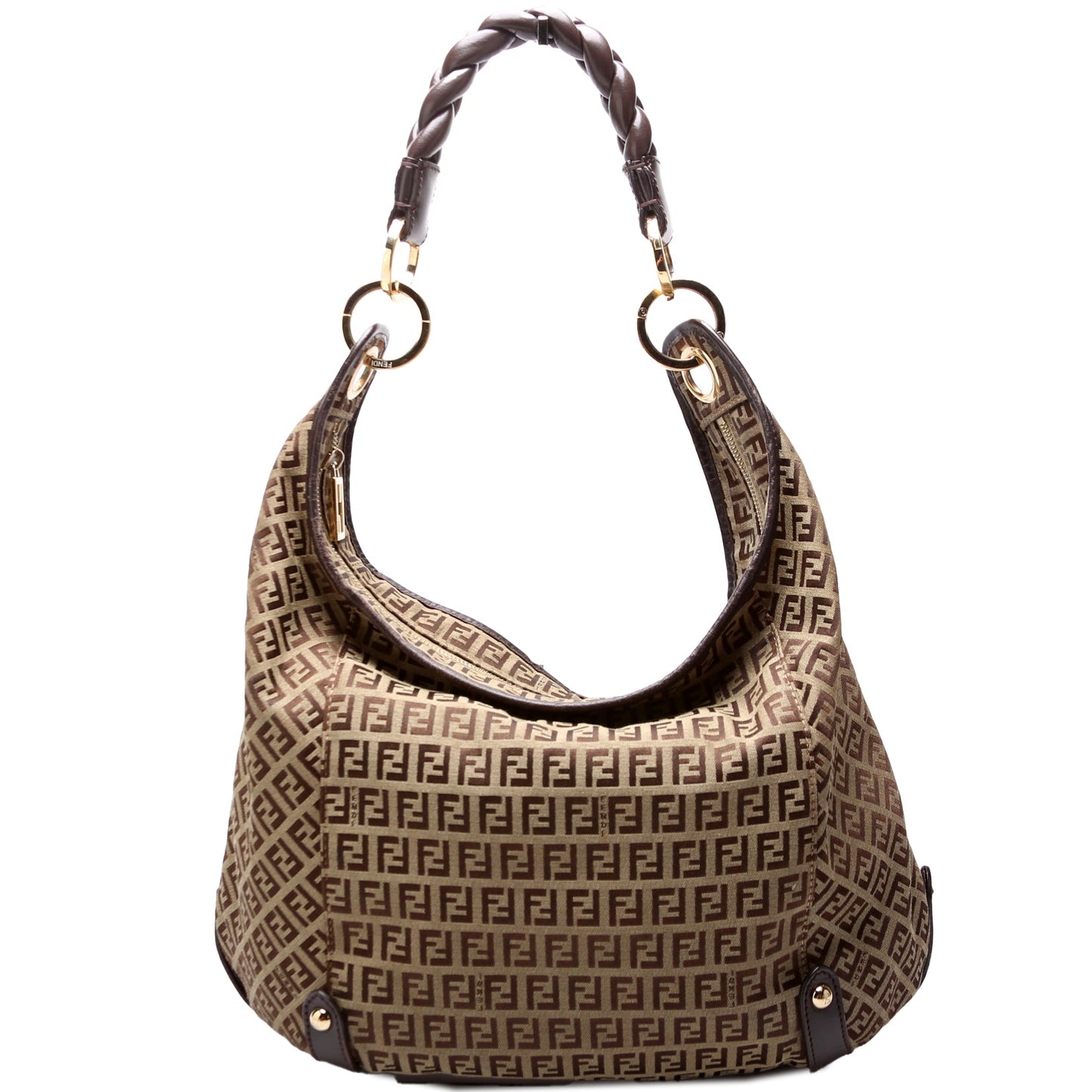 Fendi 8BR583 Zucchino Canvas Braided Hobo Bag