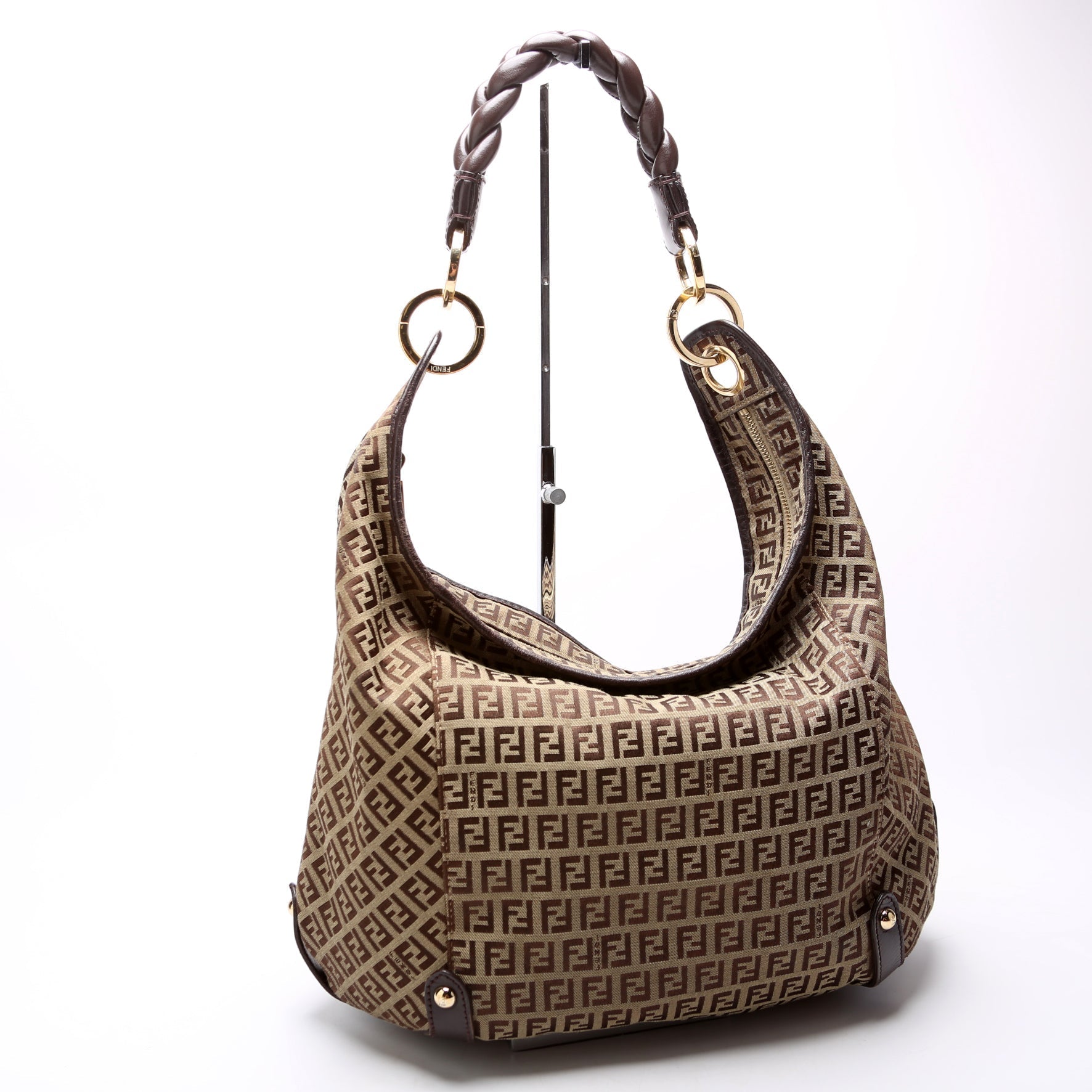 Fendi 8BR583 Zucchino Canvas Braided Hobo Bag