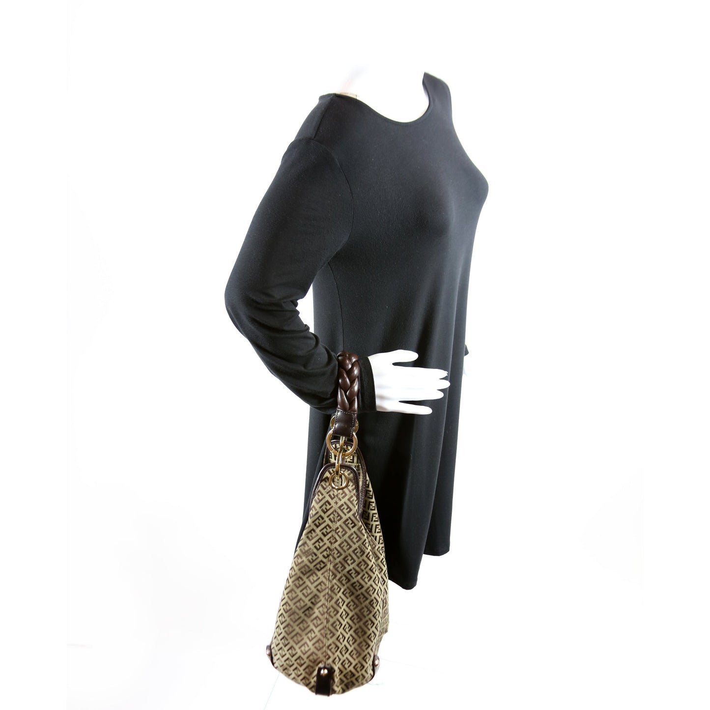 Fendi 8BR583 Zucchino Canvas Braided Hobo Bag