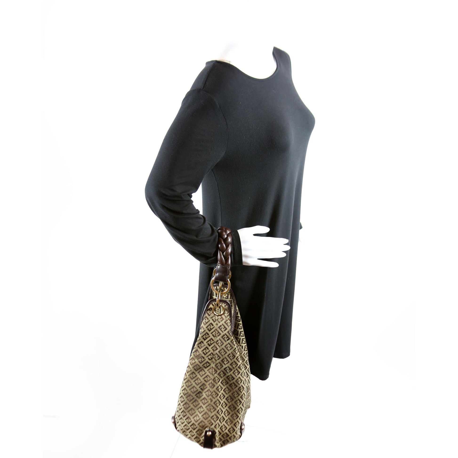 Fendi 8BR583 Zucchino Canvas Braided Hobo Bag