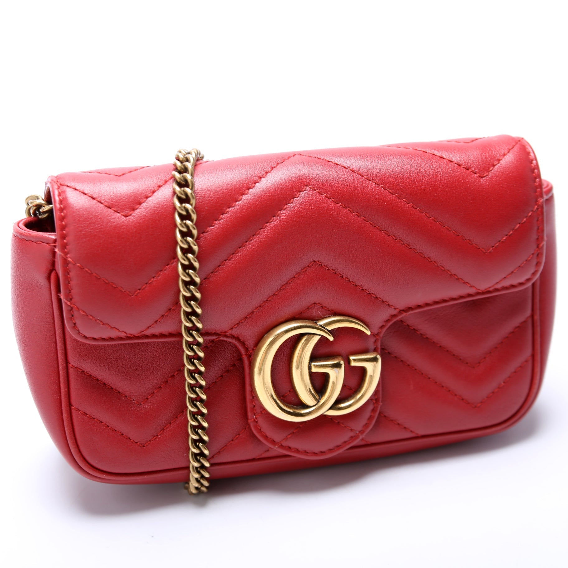 Gucci 476433 Marmont Leather Super Mini Flap Red Bag