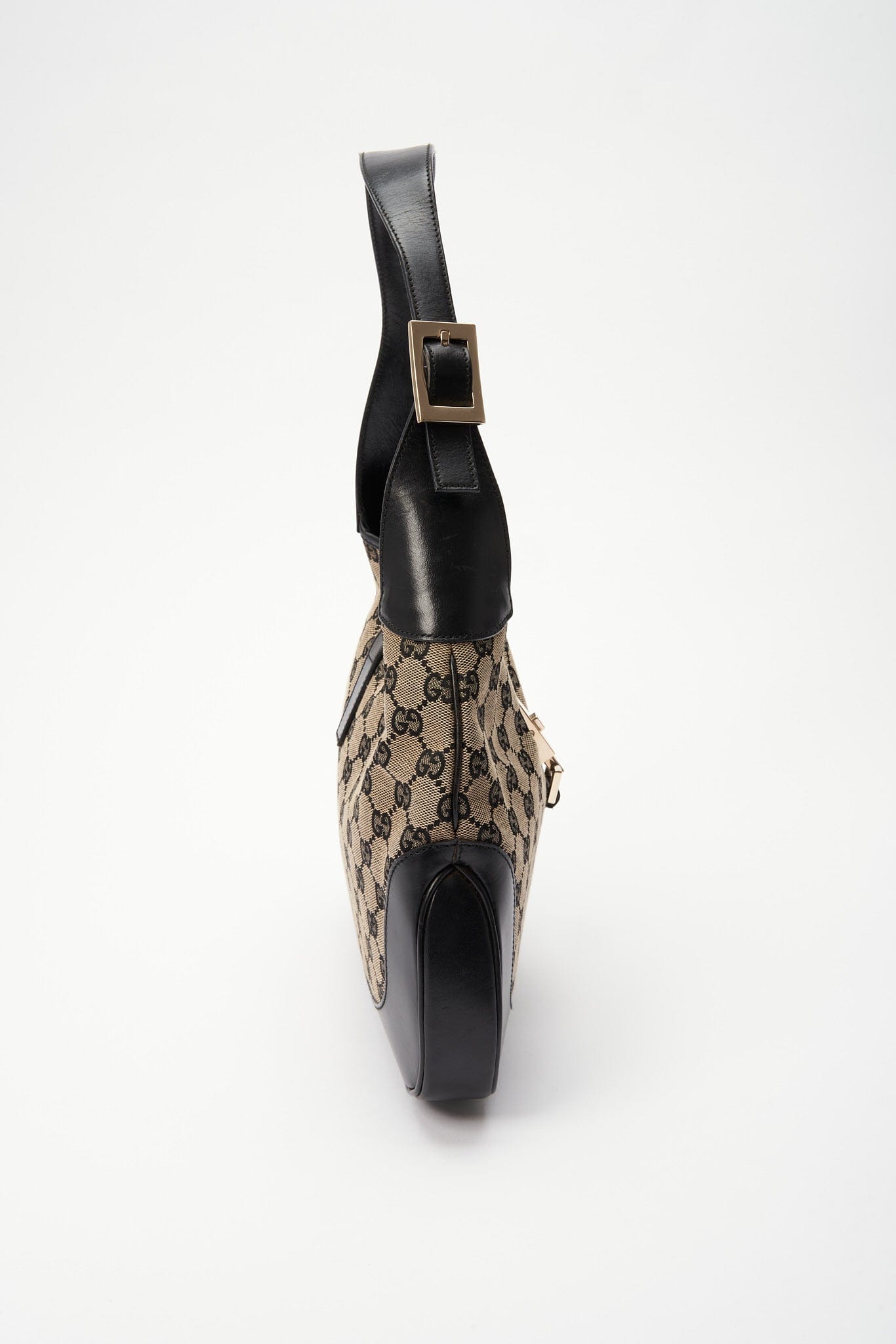 Gucci Jackie Black Leather Canvas Shoulder Bag Style 2