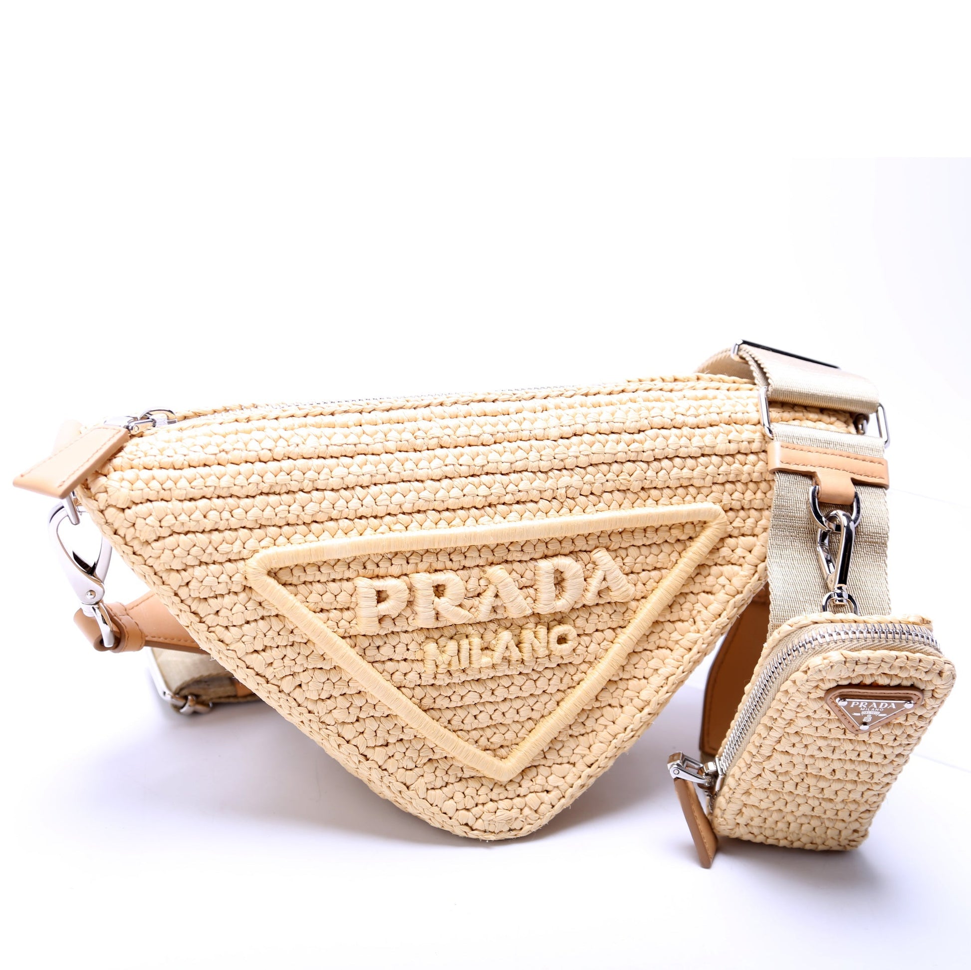 Prada Triangle Logo Raffia Tan Bag