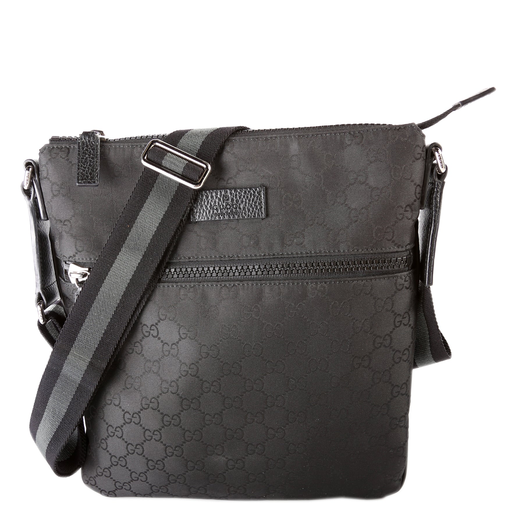 Gucci 449184 GG Nylon Small Flat Messenger Black Bag