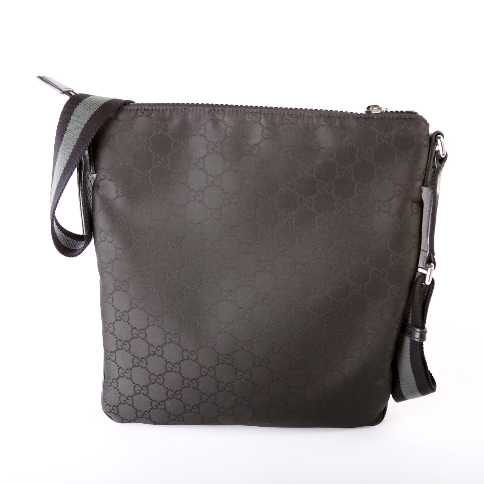 Gucci 449184 GG Nylon Small Flat Messenger Black Bag