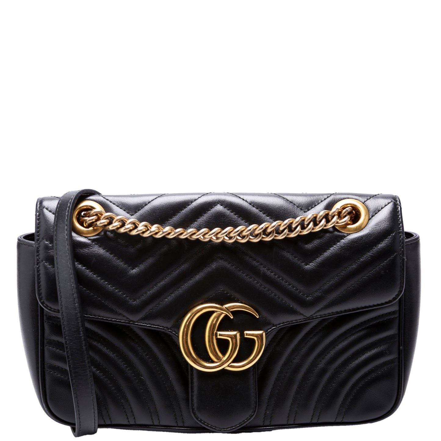 Gucci 443497 Marmont Leather Shoulder Small Flap Black Bag